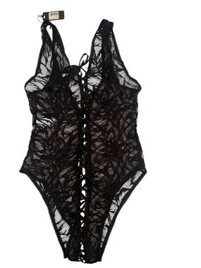 Mapale NWT Black Lace One-Piece Bodysuit - Sheer Floral Lace